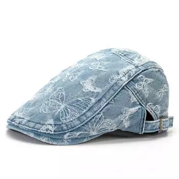 Butterfly Peaked Cap Retro Denim Beret Women Jacquard Progressive Cap темно-синий