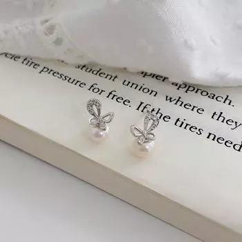 Серьги с жемчугом-бабочкой Простые натуральные свежие легкие роскошные высококачественные серьги с темпераментом