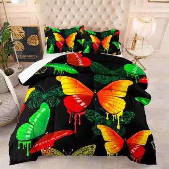 Butterfly Quilt Fat Quilt Feather Silk Cotton Digital Printing Three-Piece Set Double Bed Quilt Twin 172 * 218 Pillowcase 50 * 75