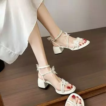Butterfly sandals women s new summer beautiful with skirt high heel thick heel shoes with buckle strap 35