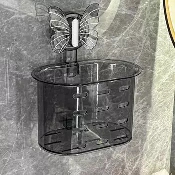 Butterfly Shape Suction Cup Storage Rack Wall Mounted Facial Towel Rack Laundry Style 2-Grey