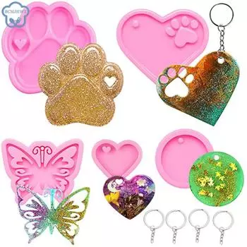 Силиконовая форма в виде бабочки, сердечко, лапка, брелок, подвеска, формы с 2 кольцами для ключей для украшения торта из шоколадных конфет своими руками A