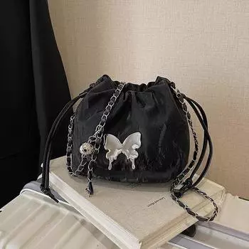 Butterfly small bag women s 2025 new summer foreign style shoulder bag versatile popular chain messenger чёрный