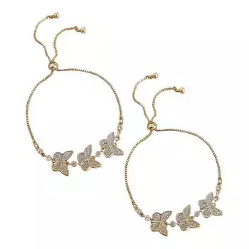 Браслет с символом бабочки Элегантный браслет с кубическим цирконием в виде бабочки с регулируемой кисточкой из полированного сплава для выпускного вечера для женщин золотистый