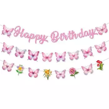 Butterfly-themed Birthday Banner happy Birthday Banner Birthday Decoration Atmosphere Arrangement