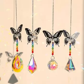 Butterfly Wind Chime Crystal Suncatcher Diamond Hanging Pendants Creative Sun Catcher Chaser Ornament Home Window Garden Decor as show