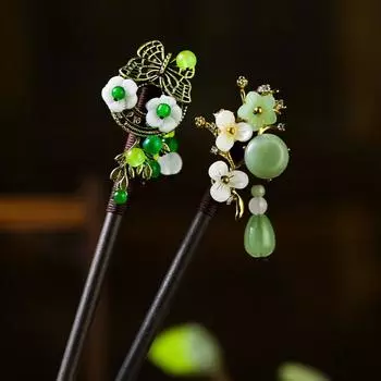 Butterfly/ Wooden Hairpin Traditional Fan Hair Bun Flower Hair Clips For Women Girls Style B