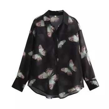 Butterfly ZAR Дизайн Моды Повседневная Шифоновая Блузка Black M