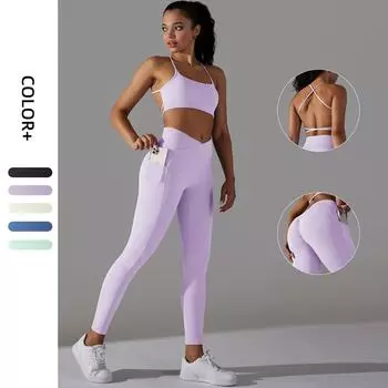 Buttery Soft Gym Set Женская одежда для йоги Нейлоновая спортивная одежда Леггинсы с высокой талией 2 шт. Спортивные костюмы XS чёрный