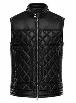 Button Waistcoat Party Men Black 100% Lambskin Handmade Leather Vest Coat Jacket Western S чёрный