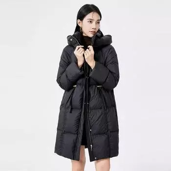 Button with Long White Duck Down Jacket Women s 2025 New Hooded Thickened Versatile Bread Jacket M size 90-62.5 kg
