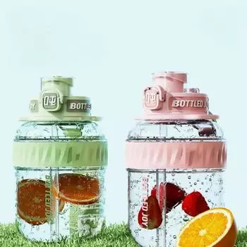 Бутылированная радость Ван Ибо Тритан Материал Большая бутылка для живота Большая емкость Портативный чайник Милая студенческая пара Летняя бутылка для воды 600ml or 1100ml