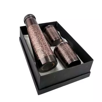 Бутылка 1 л | Медная бутылка для воды со стаканами | Работа Мина | Герметичная | 2 стакана для воды по 300 мл каждый | Лучшее для подарка (Дизайн маяка - Коричневый)