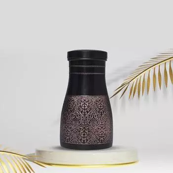 Бутылка/банка для аюрведической воды из меди премиум-класса со встроенным стеклом, черная античная глянцевая отделка, подходит для дома, столовой и комнаты. - 1000 мл