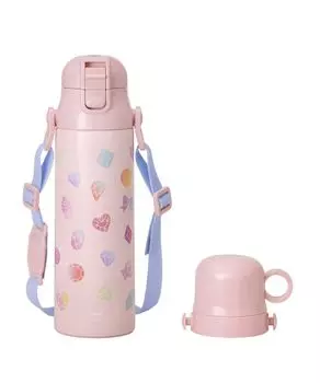 Бутылка BRUNO Light 2WAY для детей с холодной и термальной водой с прямой пробкой, розовая, 580 мл, изоляция, изоляция, ремешок, чашка, питьевая, одно касание в комплекте,