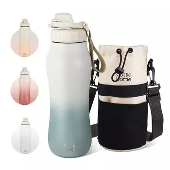БУТЫЛКА БУТЫЛКА Бутылка для воды 750 мл с ремешком Бутылка для воды Легко мыть Удобно держать Спортивная бутылка Термоизоляционный держатель для термос-бутылки в комплекте зелёный