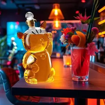 Бутылка-декантер Yousheng Whiskey Cat объемом 1000 мл, уникальный стеклянный графин для виски, украшение для бара, шикарный аксессуар для бара, подарок для любителей виски 1pc