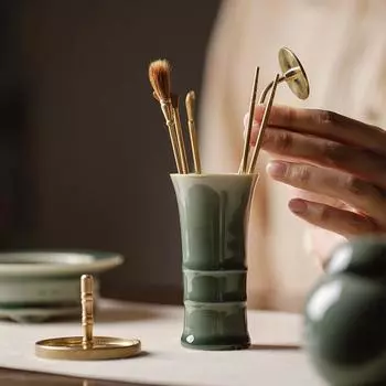 Бутылка для благовоний из селадоновой керамики, керамическая резьба, простой сосуд для цветов, имитация корня дерева, палочки для еды