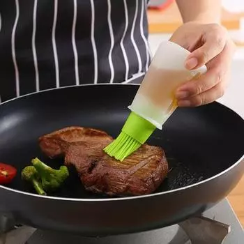 Бутылка для масла с мерным колпачком, пищевая силиконовая кисточка, прозрачная шкала, резьба синий