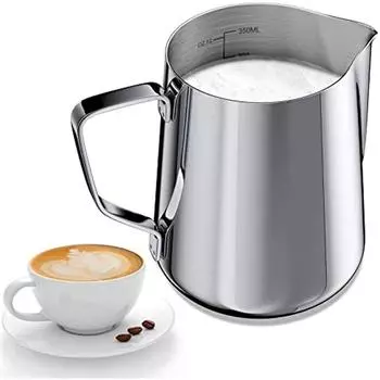 Бутылка для молока на 350 мл, нержавеющая сталь Barista 304, бутылочка для молока мерной марки на 12 унций, кофейник для капучино, эспрессо, очень подходит для любителей кофе 8x8x10cm