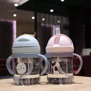 Бутылка для питьевой воды с изображением животных из мультфильма для дома и школы, поильник с плечевым ремнем, бутылка для кормления с трубочкой 300 мл розовый