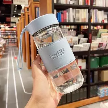 Бутылка для питья прочная стеклянная модная конструкция функциональная защита окружающей среды отличная идея для подарка стеклянная бутылка для воды для чая