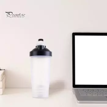 Бутылка для протеинового шейкера на 600 мл с проволочным шариком для взбивания, безопасная чашка для шейкера, не содержащая бисфенола А, пищевая бутылка-миксер с ручкой 600ML чёрный