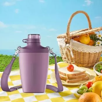 Бутылка для путешествий Yousheng с жаккардовым ремешком, бутылка для воды из нержавеющей стали, 23 унции, двухстенная вакуумная чашка, изоляция, герметичная крышка из тритана, дорожная посуда для питья фиолетовый