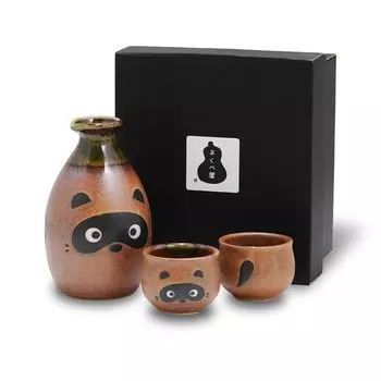Бутылка для сакэ Fukubeya Minoyaki Tanuki и сакэ choko, подходящее для использования в микроволновой печи и посудомоечной машине, идеально подходят в качестве подарочного набора, 270 мл, безопасный, чашка,