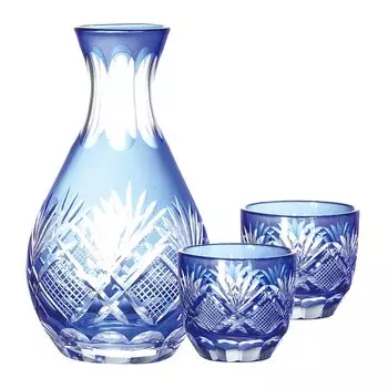 Бутылка для сакэ Кирико, набор чоко, кобальтово-синий, подарок ко Дню почитания пожилых людей [QD-464C]