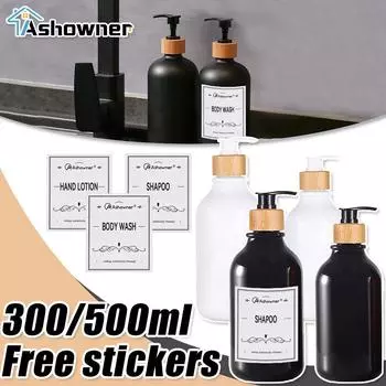 Бутылка для шампуня и мыла 300/500 мл с бамбуковым насосом, многоразовый дозатор для жидкого мыла, контейнер для мыла и лосьона для рук с наклейками frosted-white-300ml2