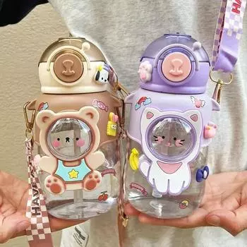 Бутылка для школьников, чашка для мальчиков и девочек с соломинкой, без BPA, милая мультяшная герметичная кружка, 720 мл, портативный дорожный стакан для питья, детский стакан для воды 701-800ml синий