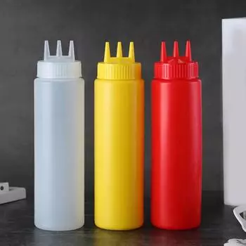 Бутылка для соуса с тремя отверстиями – универсальный полиэтиленовый контейнер для приправ: кетчупа, заправки для салата и многого другого белый