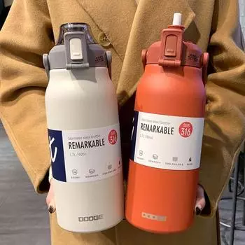 Бутылка для термальной воды 1300 мл, большая емкость с соломой, термос из нержавеющей стали, бутылка для холодной и горячей воды, спортивный термос, чашка 1000-1500ml