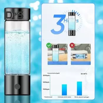 Бутылка для водородной воды 1400PPB Генератор бутылки для водородной воды 460 мл Портативный электролизный аппарат для домашнего офиса, спортзала, путешествий, здоровья, подарка для мужа чёрный