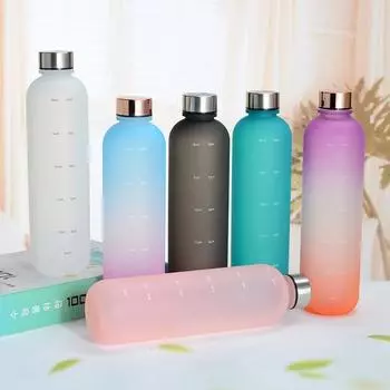 Бутылка для воды 1000 мл, градиентная матовая, большая емкость, герметичная для питья, с мотивационным маркером времени для фитнеса 1000ML белый