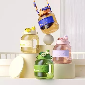 Бутылка для воды 1 л для девочек, портативная трубочка, питьевая кружка для детей, школьная герметичная кружка, милый мультяшный чайник, дорожный пластиковый стакан Kawaii 1L