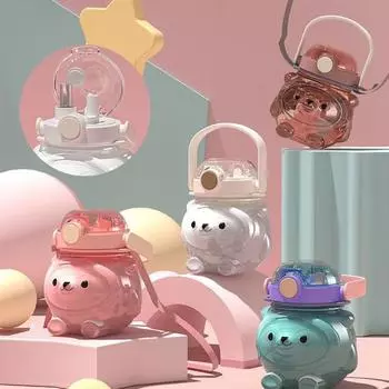 Бутылка для воды 1 л для девочки, бесплатная доставка, товары для путешествий, милый медведь, кружка, портативная, спортивная, для питья, оптовая продажа, детский стакан с трубочкой without stickers