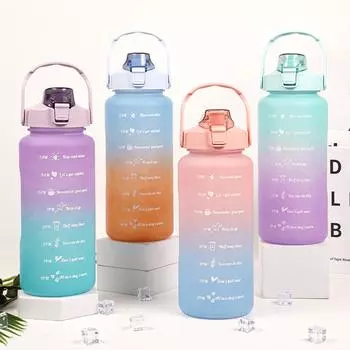 Бутылка для воды, 2000 мл, для поддержания гидратации, герметичная пластиковая спортивная бутылка с напоминанием о времени, для занятий спортом на открытом воздухе, для фитнеса в офисе, в помещении 2000ml