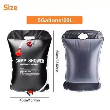 Бутылка для воды 20 л, походный душ, солнечный обогрев, складная канистра для воды, походное ведро, сумка для бутылки, принадлежности для кемпинга чёрный