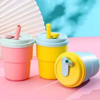 Бутылка для воды 380 мл, силиконовая трубочка, стакан для питья, бытовая питьевая вода, молочная чашка, устойчивая к падениям, сетка для кофе 380ML