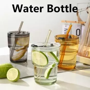 Бутылка для воды 400 мл, креативная стеклянная кофейная чашка с трубочкой и крышкой, стиль Ins, молочный чай, посуда, парная кофейная кружка 400ml