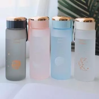 Бутылка для воды 400 мл с ремешком, герметичная матовая прозрачная пластиковая бутылка для питья с широким горлышком Moon Fantasy чёрный