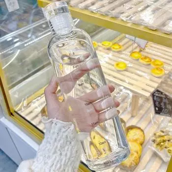 Бутылка для воды 500 мл, герметичная, с принтом шкалы времени, прозрачная, из боросиликатного стекла, для офиса A разноцветный