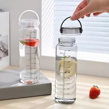 Бутылка для воды 500 мл со шкалой, портативной ручкой, большой емкости, герметичная, для мужчин и женщин, для путешествий, тренировок в тренажерном зале, для занятий спортом, прозрачная удобная чашка для питья 500ML белый