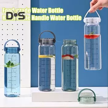 Бутылка для воды 500 мл со шкалой, портативной ручкой, большой емкости, герметичная, для мужчин и женщин, для путешествий, тренировок в тренажерном зале, для занятий спортом, прозрачная удобная чашка для питья 500ML белый