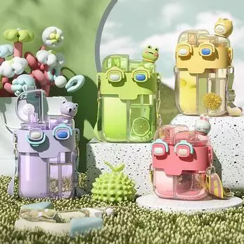 Бутылка для воды 530/780 мл для девочек, двойная кружка для питья, милый мультяшный чайник с трубочкой, дорожный портативный пластиковый стакан, кавайная детская летняя кружка 0.53ml