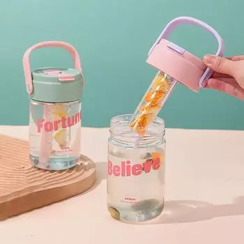 Бутылка для воды 600 мл, портативная, с замком безопасности, симпатичная, с трубочкой, с ситечком для чая, детский, герметичный, для питья, для кемпинга и путешествий на открытом воздухе 600ML белый