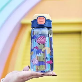 Бутылка для воды 600 мл с трубочкой для детей и девочек, портативные дорожные бутылки, спортивная кружка для фитнеса, летняя бутылка для холодной воды и сока 600ML