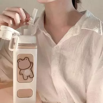 Бутылка для воды 700 мл, экологически чистая пластиковая чашка с мультяшным рисунком, яркая цветная чашка для воды, принадлежности для дома белый